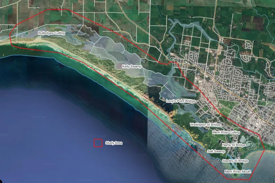 Aerial image of the South Warrnambool Flood Study