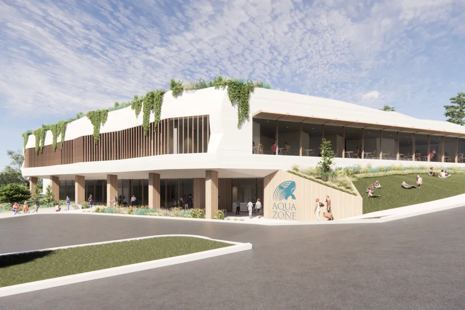 Architectural rendering of a new aquatic centre.