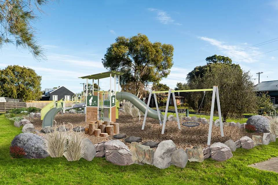 Concept image of new playground at Shrader Park, Allansford.