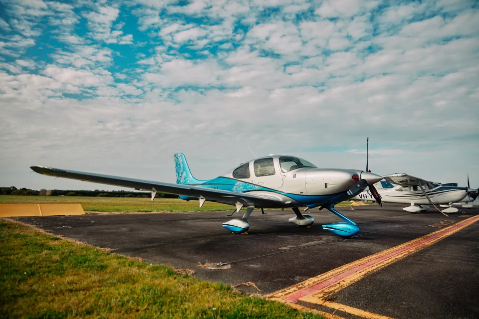 Light plane on the tarmac at Warrnambool Regional Airport.