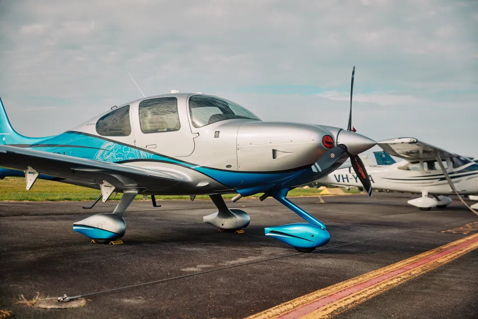 Light plane on the tarmac at Warrnambool Regional Airport.