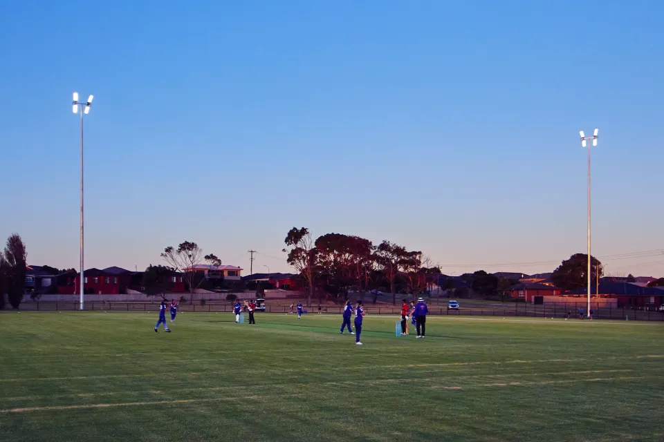 Brierly Reserve cricket under lights.