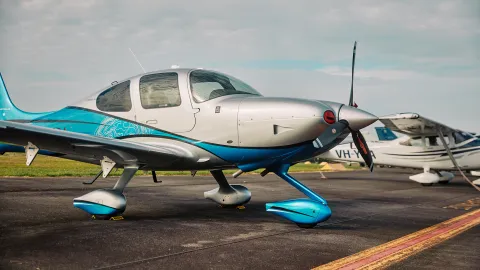 Light plane on the tarmac at Warrnambool Regional Airport.