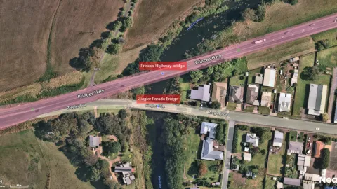 Aerial image of bridges at Allansford.