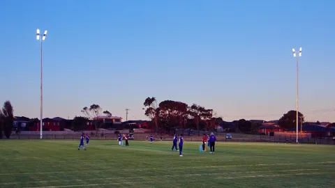 Brierly Reserve cricket under lights.